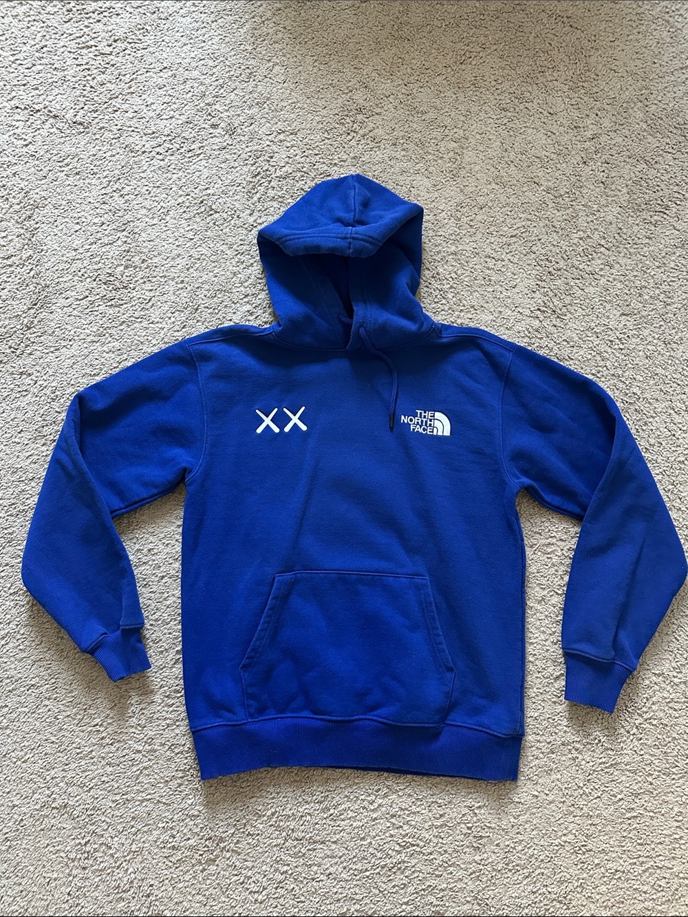 The North Face x Kaws Fleece Hoodie Blue Men's Size S Hooded Pockets Pullover